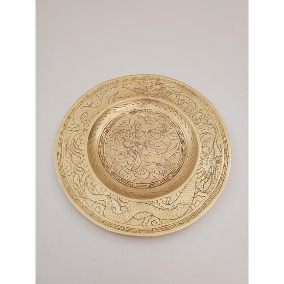 Vintage Brass Plate,small Brass Plate, Carved Trincket Plate, Carved Brass - Picture 1 of 10